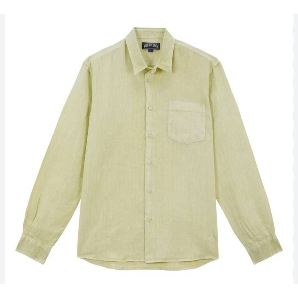 Vilebrequin Men's Linen Button-Up Shirt in yellow sz Small